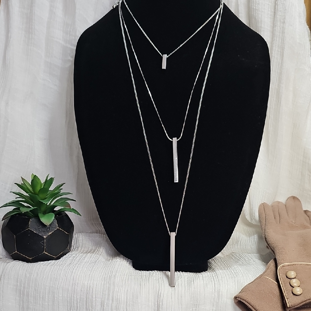 Chico's Elegant Silvertone 3-in-1 Necklace